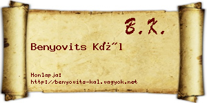 Benyovits Kál névjegykártya